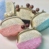 日本拉菲草 編織 口金包 化妝袋 小物包 小斜背包 木珠珍珠 共5色