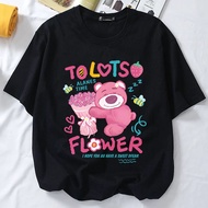 LOTSO strawberry pink hugging teddy bear s-5xl  unisex round neck cotton tshirt