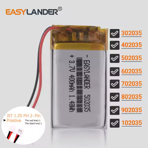 3.7V 250mAh 402035 Lithium Polymer Rechargeable Battery JST 1.25 2pin 302035 502035 602035 702035 80