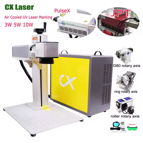 JPT / PulseX UV Laser 3W 5W Glass Crystals Marking Machine Rotary Axis Optional Ezcad2 Air Cooling