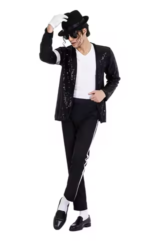Michael Jackson Cosplay Outfit, MJ Celebrity Replica Costume Set for Halloween Michael Jackson Imper