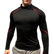 authentic Fitness Compression Shirt Men High Collar Solid Sport Tshirt Quick Dry Running Shirt Long