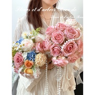 Monet Garden Burnt Edge Rose Bouquet Fake Flower Simulation Flower Niche Engagement Banquet Collar C