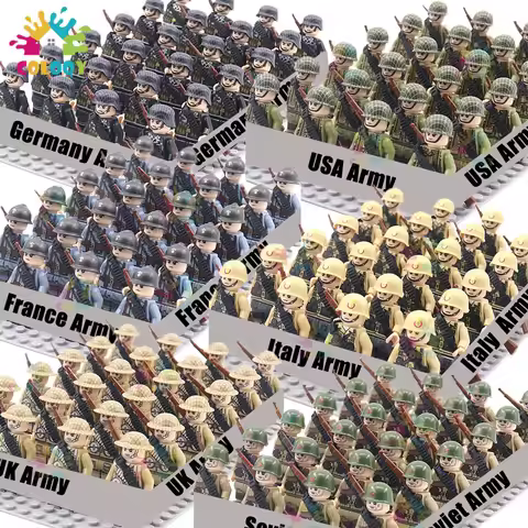 Kids Toys WW2 Military Army Building Blocks US Soviet China UK Soldiers Mini Action Figures Toys For