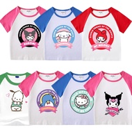 Sanrio Children's T-shirt Hello Kitty Fashion Cute T-shirt Fashion Raglan Sleeve Top Kuromi Cartoon 