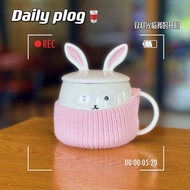🧡🧡Starbucks Ready Stock Mid-Autumn Festival Rabbit Zodiac Cute Pink Sweater Cup Holder Warm Rabbit with Lid Ceramic Limited Edition Mug
