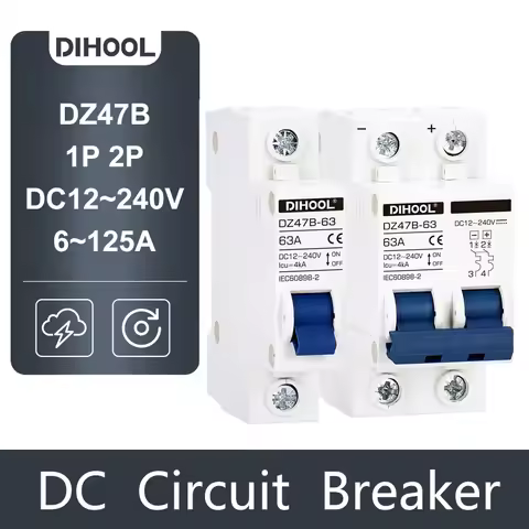 DC 12V 24V 48V 72V MCB Battery Mini Circuit Breaker 16A 25A 32A 63A 100A 125A PV DC Positive And Neg