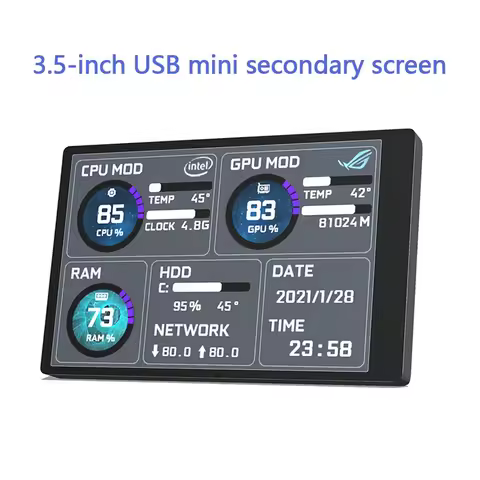 Mini Monitor Display Screen USB IPS Full View Computer Accessory for Industrial Data USB LCD Monitor