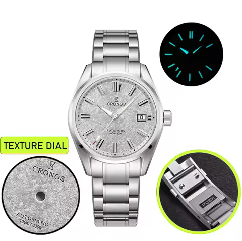 CRONOS Men Automatic Watch 39mm Mechanical Wristwatch BGW-9 Luminous Diver 10ATM Waterproof Sapphire