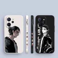 Anime Attack On Titan Eren Jaeger Side Printed Liquid Silicon Phone Case For OPPO REALME 11 10 9 8 7 6 5 NARZO 60 50 30 20 C17 V25 Q5 A96 A76 A36 GT NEO 2 Master I S Pro Plus 5G