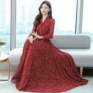 Gaun panjang bunga sifon Korea baru/maxi dress korea/dress motif bunga
