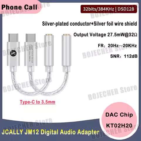JCALLY JM12 Digital Audio Adapter DAC Chip KT02H20 Hi-Fi Audio Decoder Type-C to 3.5mm Earphone Ampl