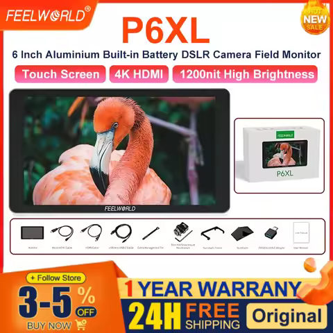 FeelWorld P6XL 6 Full HD HDR Touchscreen On-Camera Field Monitor with Built-In Battery 4K 1200-Nit B