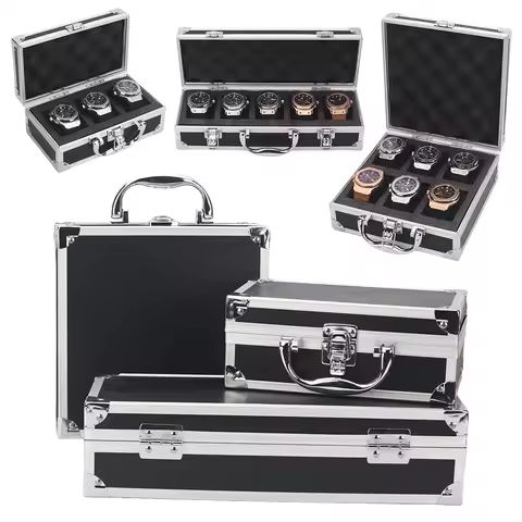3/5/6 Slot Aluminum Black Watch Storage Box Jewelry Collection Box Portable Large Capacity Watch Box