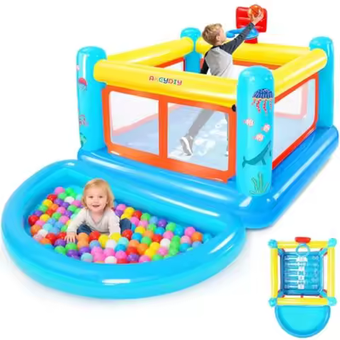 Bounce House for 3-6 Indoor Outdoor Inflatable Bouncy Castle with Removable Ball Pit Hopscotch Game