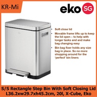 Eko X-Cube Stainless Steel Rectangle Step Bin with Soft Closing Lid 20L / 18-21L Drawstring Bin Line