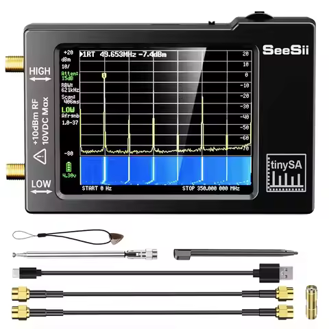 SEESII Upgraded V0.3.1 Handheld Tiny Frequency Analyzer 100kHz to 960MHz MF/HF/VHF UHF Input TinySA 