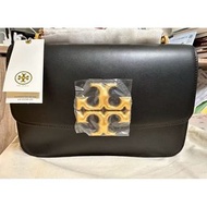 TORY BURCH 大金磚雙T金屬LOGO牛皮鏈帶包黑