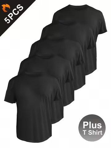 5PCS Plus T Shirt for Men's Big and Tall Shirts Men's Ultralight Quick Dry Sport T-Shirt 2XL/3XL/4XL