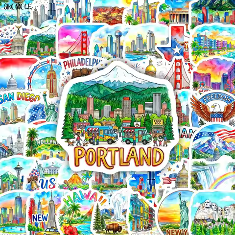 10/50PCS American Famous City Landmark Stickers Book DIY Skateboard Kid Toys Guitar Luggage Suitcase
