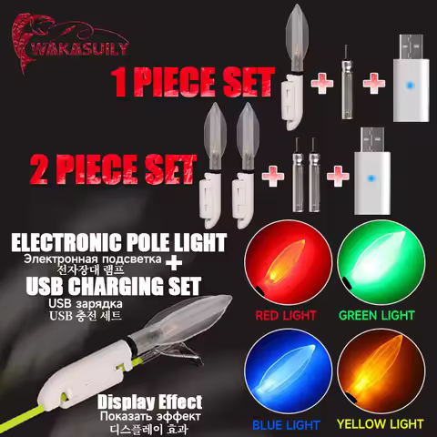 2025 New 1/2 Piece Electronic Fishing Rod Light LED Fishing Equipment CR425 Rechargeable Battery+USB
