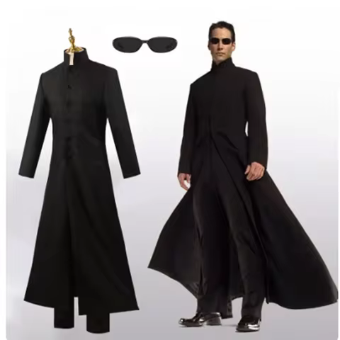 Costom Made Matrix Cosplay Costume Neo Black Men Women Long Trench Coat Jacket Uniform Halloween Par