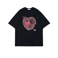 Kaos wanita Lengan Pendek Graffiti Pink Heart Atasan elegan kasual Streetwear baju Wanita Korean Sty
