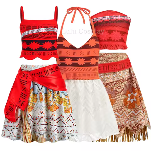 Summer Beach Party Moana Dress for Girls Princess Costume Kids Carnival Vintage Adventure Clothing S