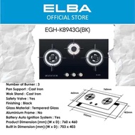 ELBA Dapur Gas Stove EGH-K8842G(BK)/8843G(BK)/8742G(BK) Glass Stove Kitchen Hob Stove Kitchen Applia