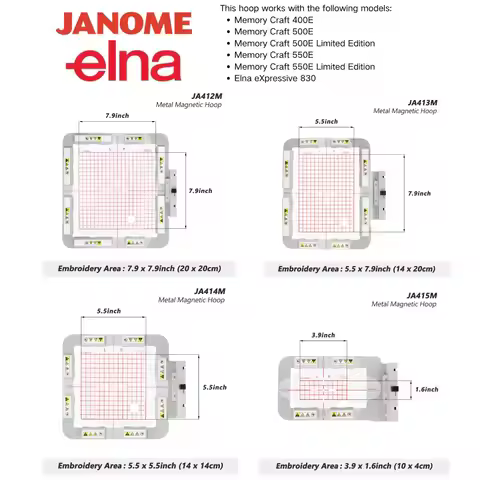Sewtalent SQ20B RE20B RE10B SQ14B Embroidery Hoop for Janome MC 500E 400E 550E Elna eXpressive 830 M