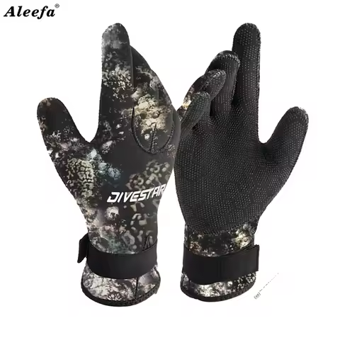 Camo Diving Gloves 3mm/5mm Neoprene with Buckle Belt Spearfishing Gloves for Scuba Diving, Snorkelin
