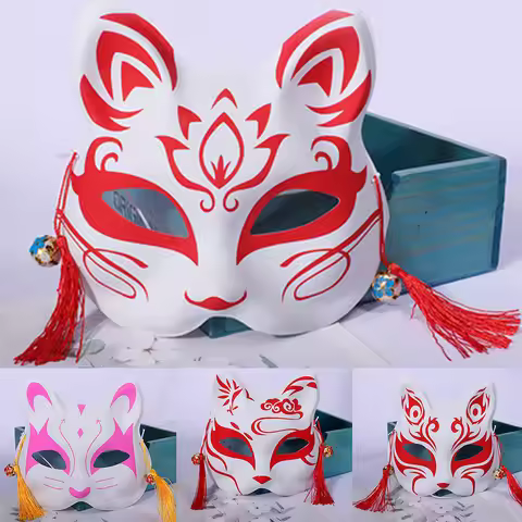 Anime Foxes Mask Hand-painted Japanese Mask Half Face Mask Festival Ball Kabuki Kitsune Masks Cospla