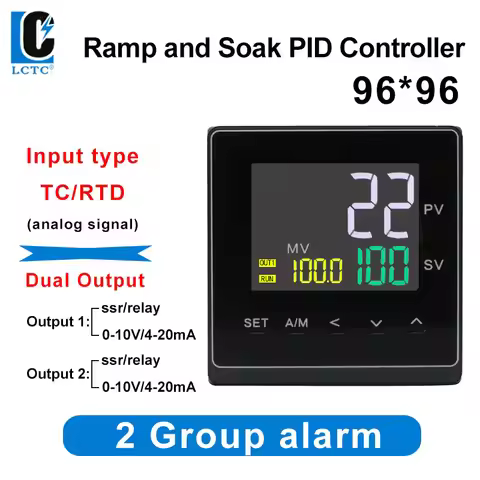 LCTC PID Temperature Controller RS485 Modbus 96x96 LED Panel TC/RTD Input Dual Output Ramp Soak Ther