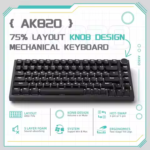 ATTACK SHARK x AJAZZ AK820 Wired Gaming Mechanical Keyboard with CNC Knob Control 75% ANSI Layout Ho