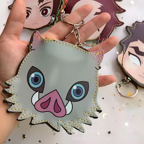 Demon Kimetsu No Yaiba Kamado Nezuko Hashibira Inosuke Coin Wallet Purse Keychain Handbag Cosplay PU