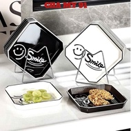 SMILE PLASTIC PLATE SET, Set of 6 Food Plates with Smile Stand (White / Black) SMILE PLASTIC PLATE S
