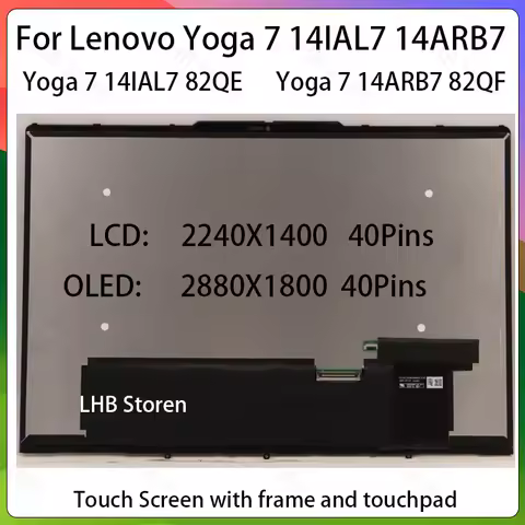 14" For Lenovo Yoga 7 14IAL7 82QE 14ARB7 82QF Laptop LCD Touch Screen Assembly Display Panel 5D10S39
