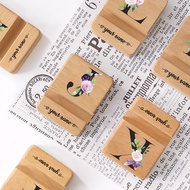 Personalized Black Floral Letters + Name Wood Mobile Phone Stand Custom Name Gadget Holder Office St