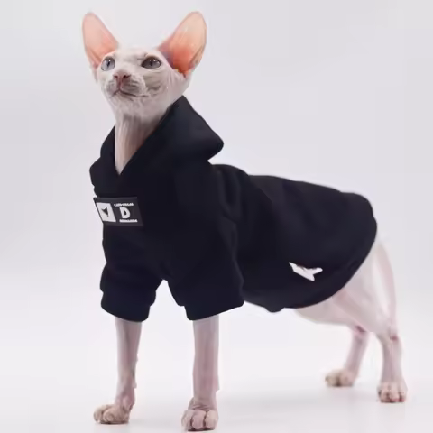 DUOMASUMI Cat Hoodie for Hairless Breeds - Fashion Spring/Fall Pullover for Sphynx, Devon Rex, Corni