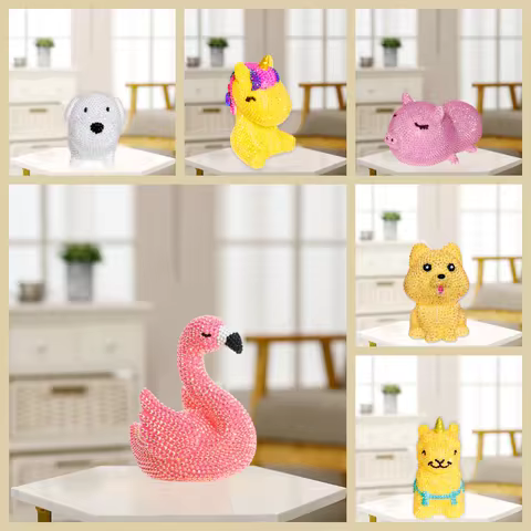 1 set of DIY animal diamond art night light, little pig diamond art Led night light kit, swan diamon