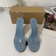 For のzaraˉzaraˉの ZA New Product Round Toe One-piece With Transparent PVC Shallow Mouth Denim High He