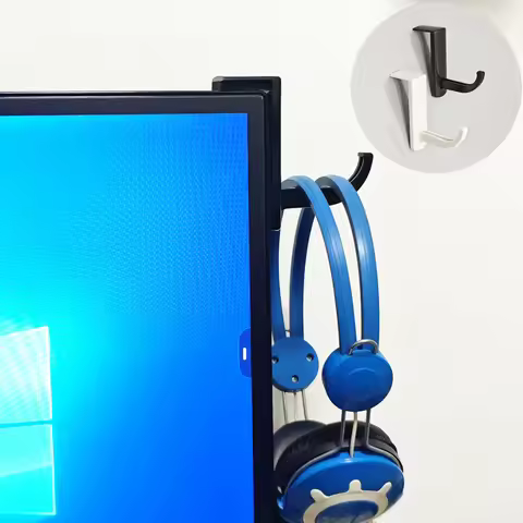Black White Hanging Headphone Hook Headset Hanger Holder Hook Tape Sticker For Desk PC Display Monit