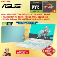 #AT192 USED ASUS TUF FA506QE Performance Gaming Laptop AMD RYZEN R7-5800H 16GB 512GB SSD RTX3050Ti R