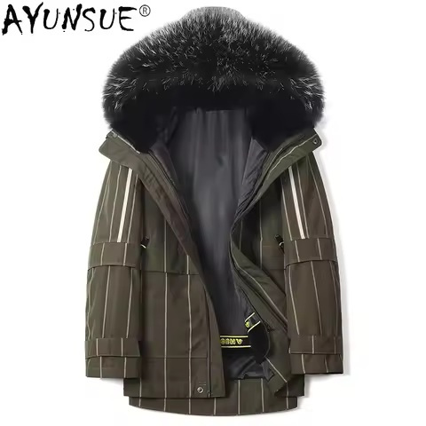 AYUNSUE 2025 Winter Fur Parka Hooded Big Raccoon Fur Collar Parka Male Warm Rabbit Fur Liner Coat Ca