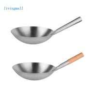 LIVI Hand-forged Wok Household Uncoated Cookware Non-stick Thickened Wok Stainless Steel Material Wok Pan Big Pot Ladle