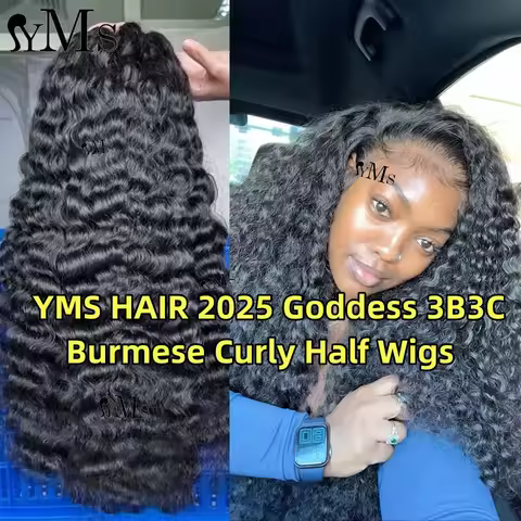 Flip Over Wig 3B3C Burmese Curly Half Wigs Human Hair YMS 350% High Density 3B3C Goddess Burmese Cur