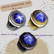 American star blue sapphire star top 6 star rays stone ring / Men's ring / American star