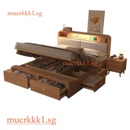Wood Solid Bed Thickened Sturdy Modern 1.335M Drawer High Box 1.8M Double Nordic Style Master Bedroo