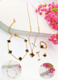 SET TITANIUM PERHIASAN RANTAI BUNGA DESAIN 2 SISI HITAM PUTIH SATU SET ANTI LUNTUR & ANTI KARAT