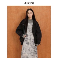 AIRIQI Autumn New Loose Fit Hooded Jacket with Contrast Color Zipper - Women's AX43WT068